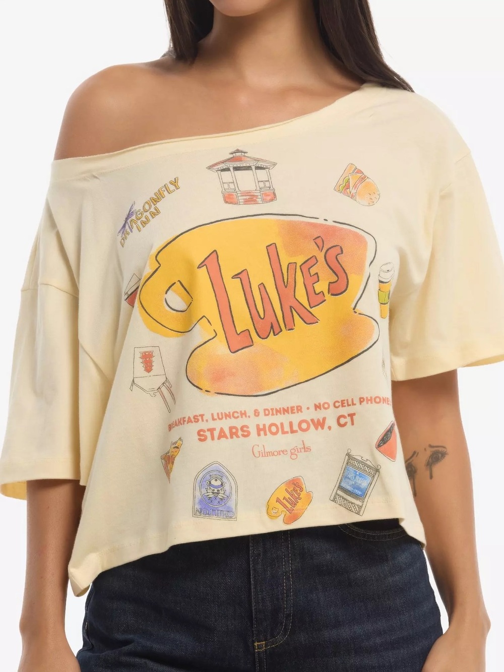 Hot Topic Gilmore Girls Luke's Diner Off-Shoulder Crop Tee
